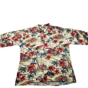 VTG 90s Island Collection Men's 3XL Cars Tropical Button Shirt